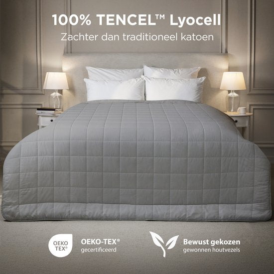 CozySense® Weighted Blanket 9kg - 100% Tencel - Weighted Blanket - Schwergewichtige Decke mit Temperaturregulierung und atmungsaktivem Komfort - GLASS-Flow® Druckverteilung -1-Person - Grau