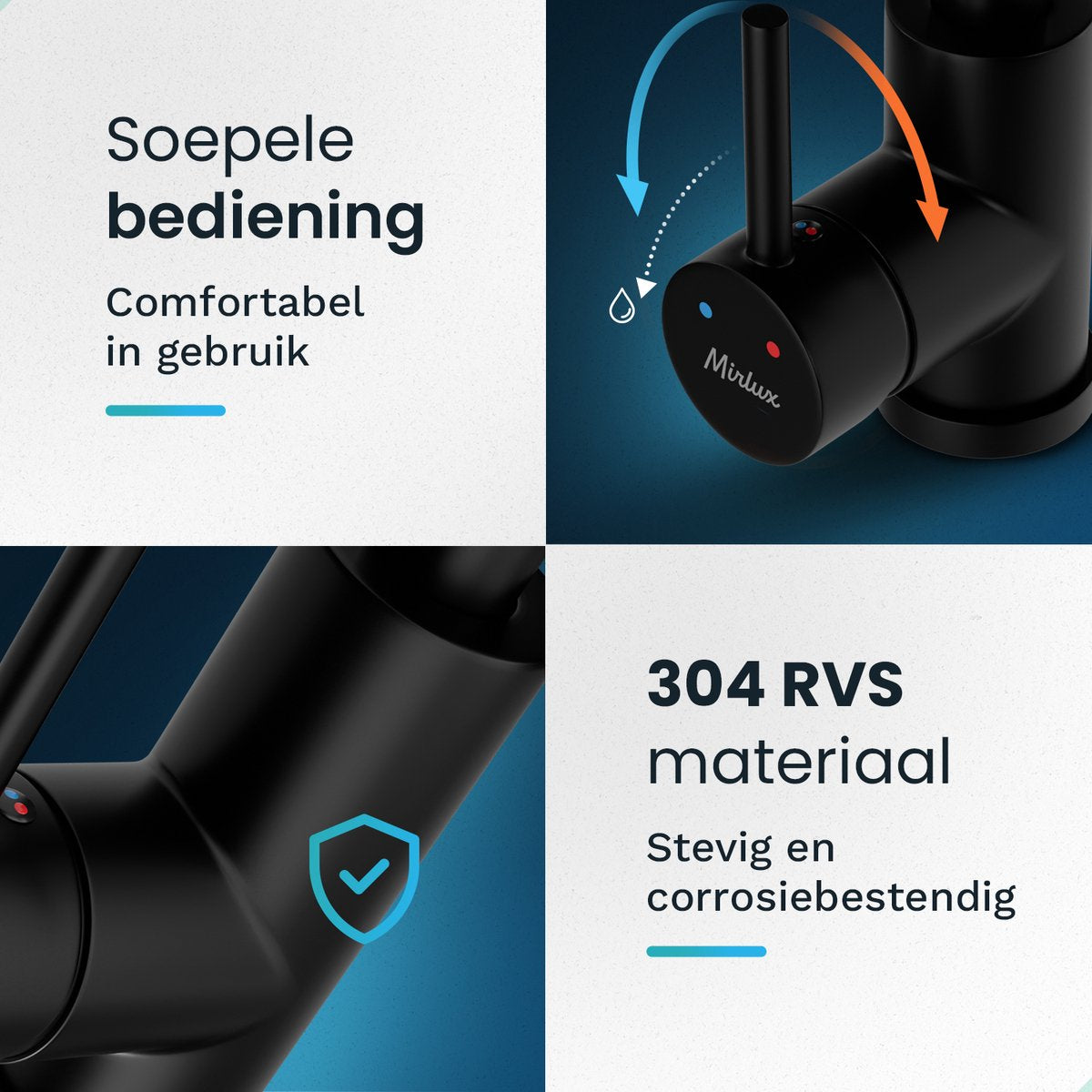 Mirlux Waschtischarmatur Schwarz 24,5 × 17 × 5 cm - Mischbatterie Bad für Kalt- und Warmwasser