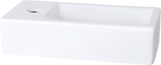 Differnz Helios Springbrunnen-Set – 37,5 × 18,5 × 9,5 cm – Rechteckig – 1 Wasserhahnanschluss links – Gerader, mattschwarzer Wasserhahn – Weiß