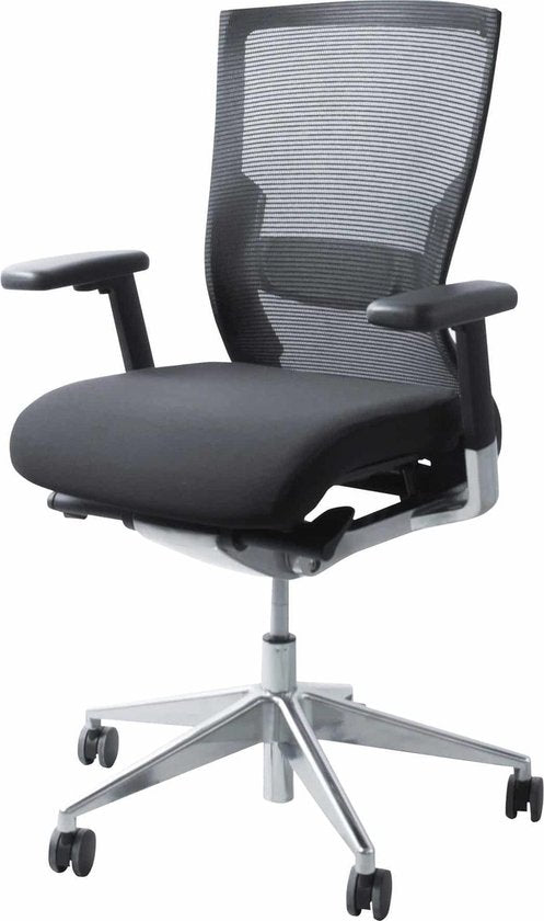 Bürostuhl – 105, verchromtes Gestell, Sitzfläche und Rückenlehne aus Leder, schwarz/schwarz, Kopfstütze