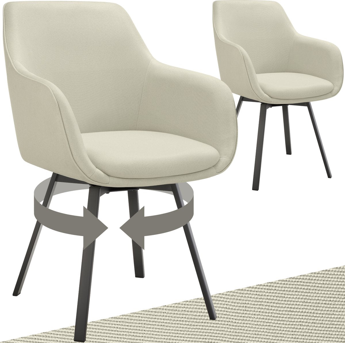 tectake® Esszimmer-Drehstuhl Alicon 57x59x88 cm - 2er-Set - Beige - Stilvolles und bequemes Design für Esszimmer, Wohnzimmer oder Büro