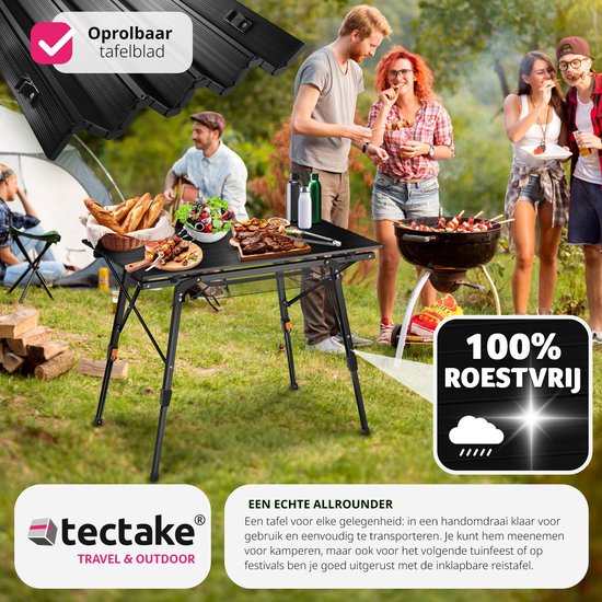 tectake -  Aluminium Campingtisch Campingtisch - klappbar - höhenverstellbar - LxBxH: ca. 90x52x47cm - schwarz - 404983