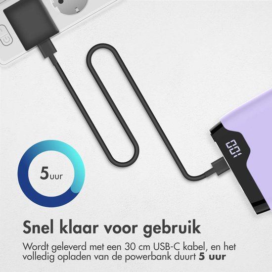 imoshion Powerbank 20000 mAh - Schnellladegerät 22,5W - LED-Anzeige - USB C & USB A - Geeignet für iPhone und Samsung, u.a. - Universal - Flieder