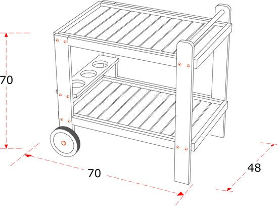AXI Miri Teak Servierwagen – 70 x 48 x 70 cm – Teakholz – Mit 2 Rädern und 3 Flaschenhaltern – Für den Außen- und Innenbereich – Für Garten, Terrasse und Balkon