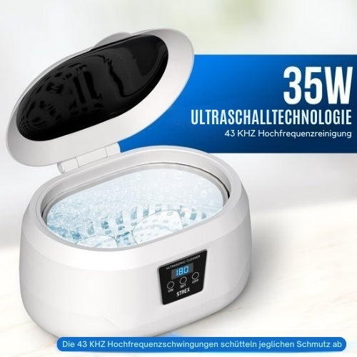 Strex - Ultraschallreiniger - Reinigungsgerät für Brillen/Schmuck/Uhren/Münzen - 600ml - 360° - Weiß