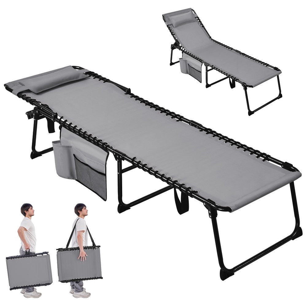 Yaheetech Liege 165–189 x 57 cm – 5 Positionen – zusammenklappbar – Texteline – Grau/Beige