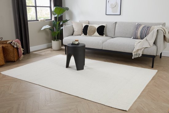 Lifa Living - Wollteppich - Weiß - 160 x 230 cm - 70% Wolle und 30% Baumwolle - Florhöhe 6 mm - Gewebt