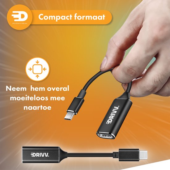 Drivv. USB C zu HDMI Adapter - Unterstützt 4K 30Hz - Konverter - Typ C zu HDMI - Thunderbolt 3 - Schwarz