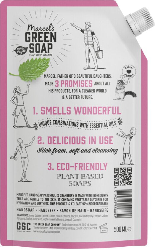 Marcel's Green Soap Handseife Nachfüllpackung – Patchouli & Cranberry – 500 ml