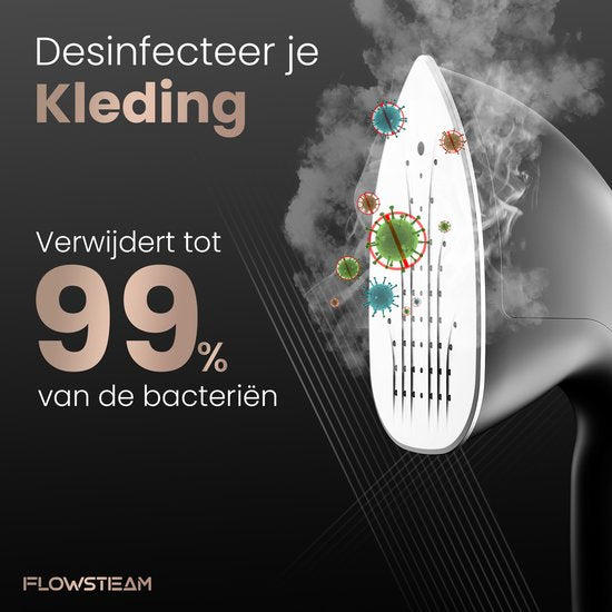 FLOWSTEAM® PRO Wäschedampfer - Handdampfer - Dampfreiniger - Wäschedampfer - 150 Minuten Dampfen - 2,5M Kabel - Schwarz