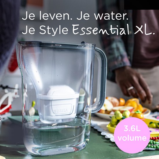 BRITA Wasserfilterkanne Style Essential XL – 3,6 l – Blau – inkl. 1x MAXTRA PRO Pure Performance – große Filterkanne mit Smart Light LED und Klappdeckel, filtert Verunreinigungen und mehr