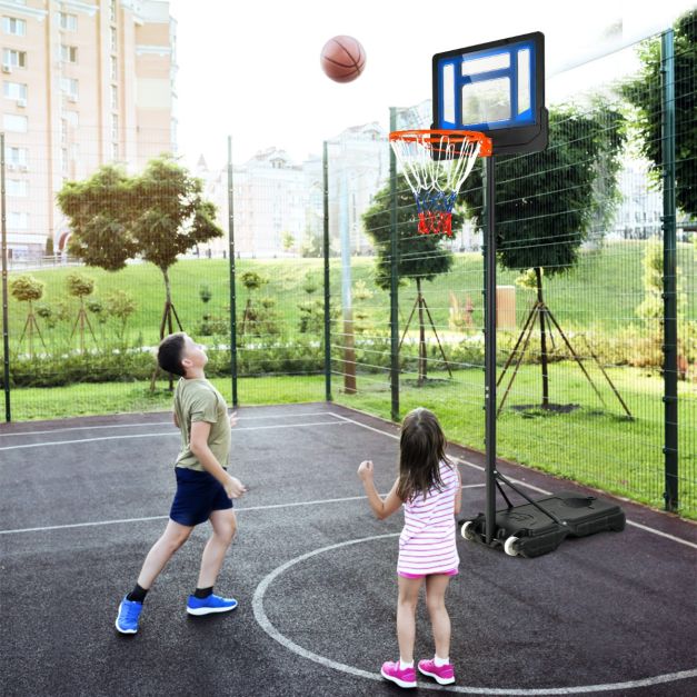 Verstellbarer Basketballständer - 154-210 cm hoch - mit stabilem Standfuß und Rädern - für Kinder und Erwachsene geeignet - Blau
