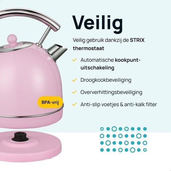 MOA Retro-Wasserkocher - Pastellrosa - Elektrisch - Edelstahl - EK4TP