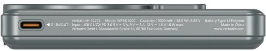 Verbatim Powerbank 10.000 mAh „Charge N Go“ mit magnetischem Ständer, kabellosem Laden und TFT-Display
