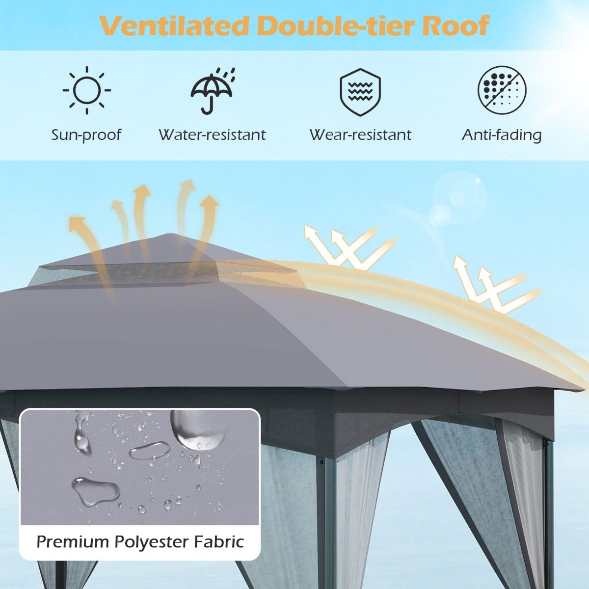 Coast Gartenpavillon – Doppeldach – Moskitonetz – 3 x 3 m – Khaki