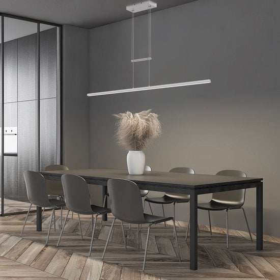 Hängeleuchte Profilo 3318ST von Steinhauer aus Stahl, 150 cm breit, höhenverstellbar von 110 bis 170 cm, 2100 Lumen, modernes Design für den Innenbereich