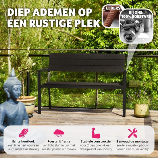 tectake - Gartenbank - 2-sitzige Bank mit Aluminiumrahmen und Hi-Impact-Latten - Geeignet für Terrasse, Park, Balkon, Gartenmöbel und Haus - Langlebig, wetterfest, einfach zu montieren - Max. 250kg - dunkelgrau