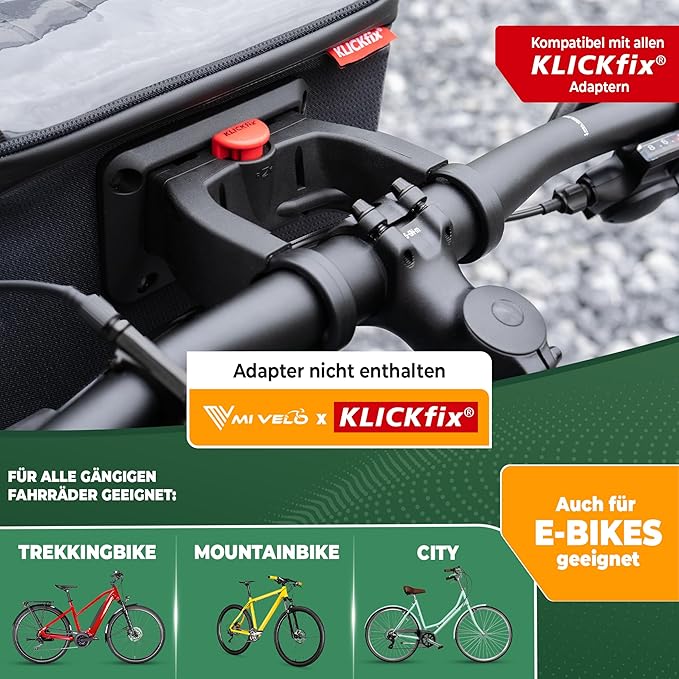 MIVELO Lenkertasche - Wasserabweisend & mit Handyfach - 7 Liter - Schwarz Reflektierend