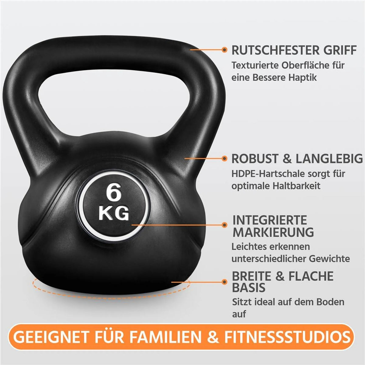 Yaheetech Kettlebell 6 kg – Schwarz – 22,5 × 19,5 × 26 cm
