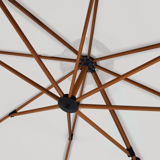 AXI Marisol Schwebeparasol Ø 300 cm Holzoptik/Beige inkl. Schutzhülle – Pulverbeschichtetes Aluminiumgestell mit Kreuzfuß – Um 360° drehbar – Neigbar – UV-beständiges Tuch