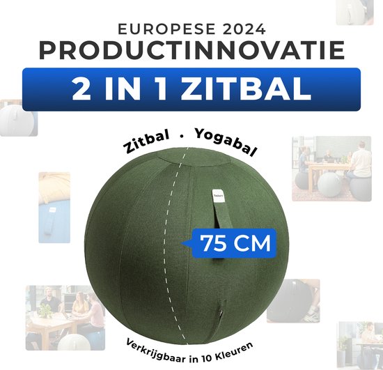 Backerz Sitting Ball 75 CM - Sitting Bälle mit Abdeckung Leinen - Ergonomische Büro und Home Office Stuhl - Luxus Yoga Ball - Olivgrün