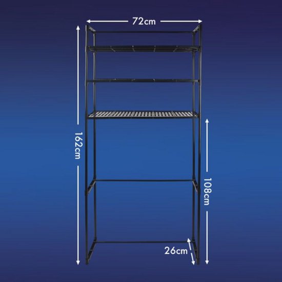 Nexxt Waschmaschinenregal mit Stauraum und Haken – 72 x 26 x 162 cm