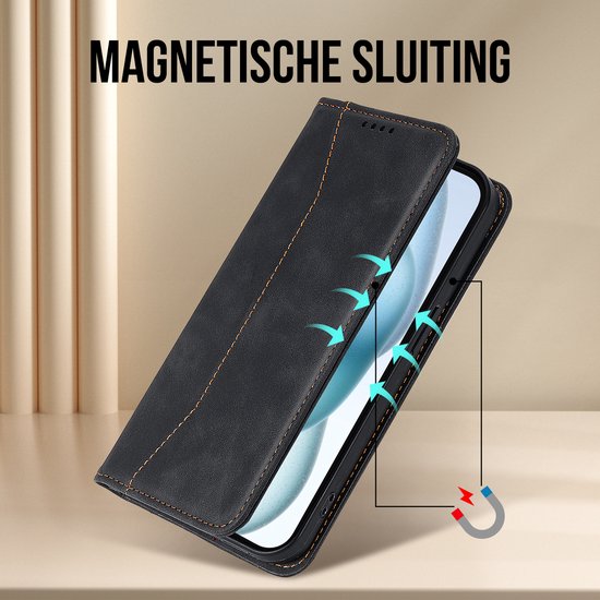 Podec Case mit Kartenhalter geeignet für iPhone 15 Schwarz Phone Case - Anti-Shock Bookcase Cover mit 1x Displayschutzfolie - Wallet Case