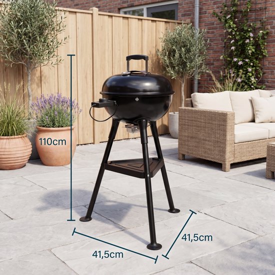 Princess Hybrid Kugelgrill – Elektro- und Holzkohlegrill – 2000 W – Verstellbarer, abnehmbarer Thermostat – Beschichteter Grillrost – Deckel mit integriertem Thermometer – 112270