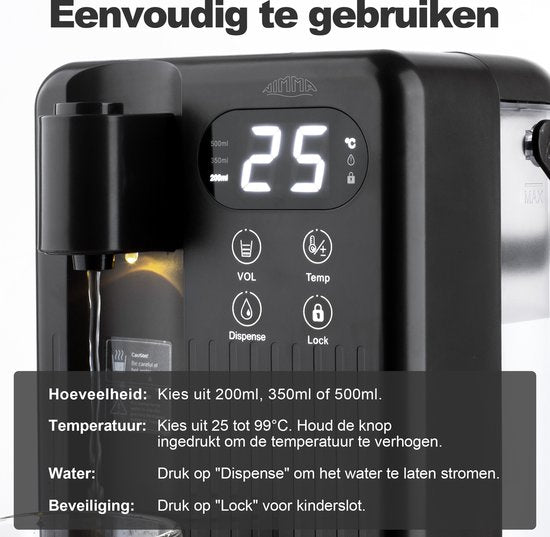 Nimma - Heißwasserspender - 3 Liter - 2000W - Wasserkocher - Schwarz