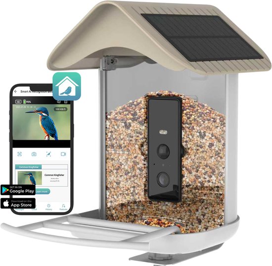 BOME Vogelhäuschen – 2K-HD-Kamera – KI-Vogelerkennung – Doppeltes Solarpanel