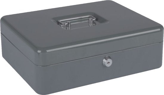 BRASQ Spardose - Geldschrank mit Schlüssel - Geldschrank mit 5 Fächern Münzsortierer - Stahl - 30x24x9 cm Grau