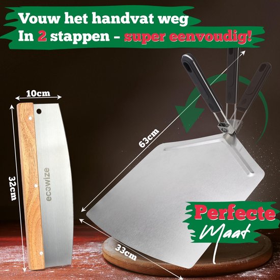 Ecowize Pizzaschneider für Grill und Backofen - Edelstahl Pizzaschneider quadratisch 30cm mit zusammenklappbarem Griff - Mit extra professionellem Pizzaschneider