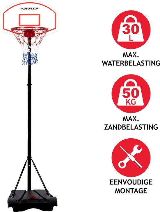 Dunlop Basketball Stange - Basketball Ring mit Ständer - 165 bis 205 CM - Basketball Set - Basketball für Draußen