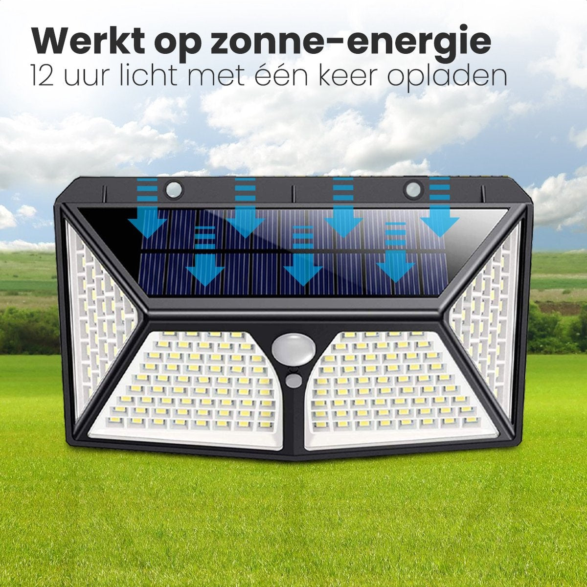 Auronic Solar Außenleuchte mit Bewegungssensor - Wandleuchte mit Sensor - Solar - 180 LEDs - IP65 - Schwarz