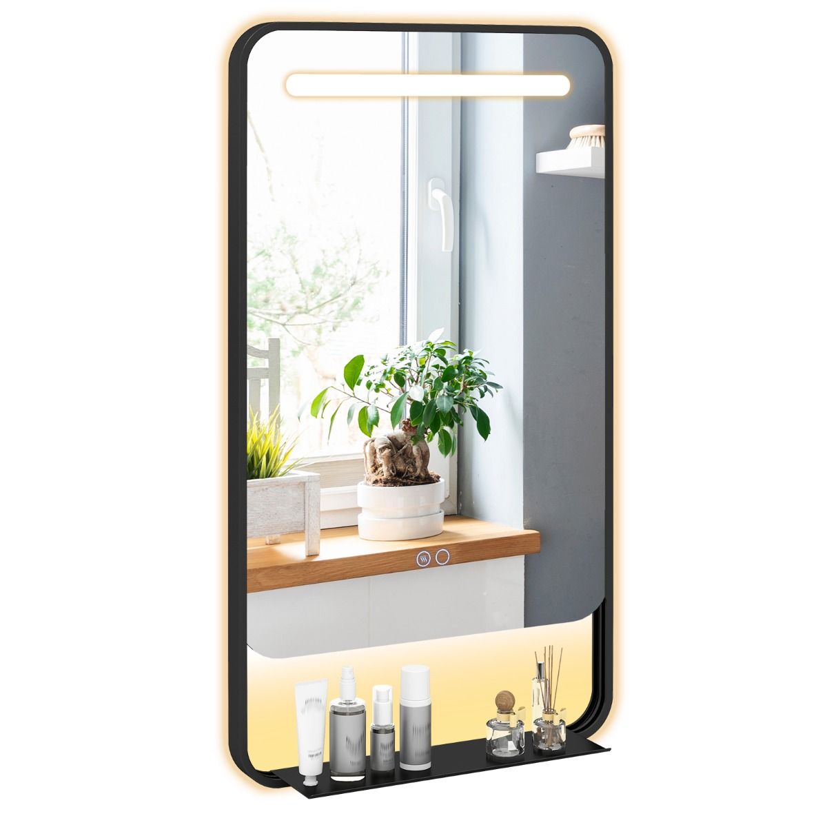 Coast LED-Badezimmerspiegel mit Ablage – Antibeschlagfunktion – einstellbare Farbtemperatur – schwarz – 88,5 x 50 cm