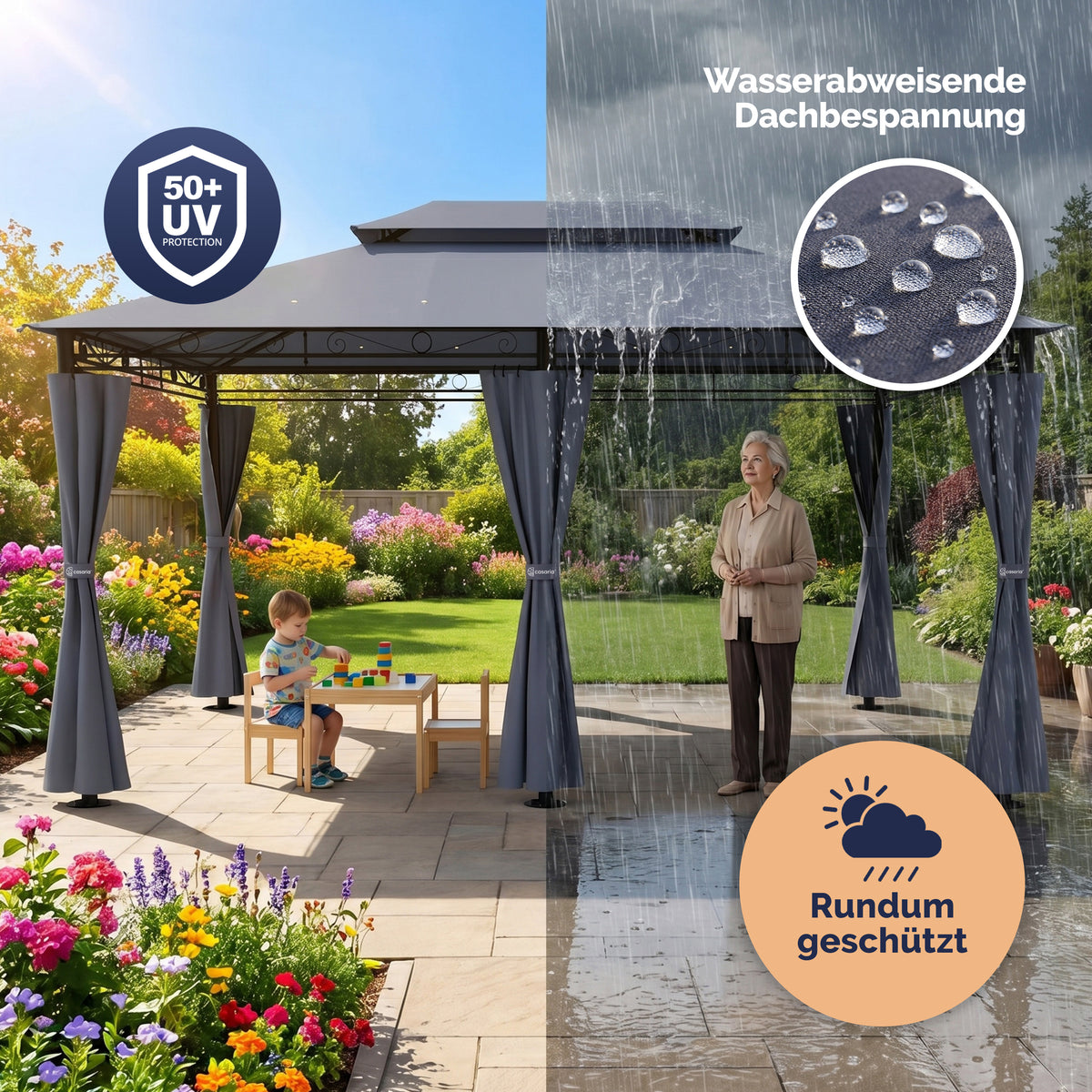 Casaria Topas Pavillon 3 x 4 m – mit Seitenwänden und Belüftungsdach – UV-Schutz 50+ – Stahlrahmen – Anthrazit