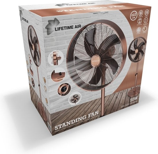 Lifetime Air Stativventilator - 230V - Höhe 85-125 CM - 3 Geschwindigkeiten - Oszillationsfunktion - Neigbar - Kupfer