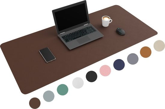 WURK Professionelle Schreibtischunterlage Kunstleder - Schreibtisch-Organizer - Inklusive Kabelclip - Dunkelbraun - 120x60
