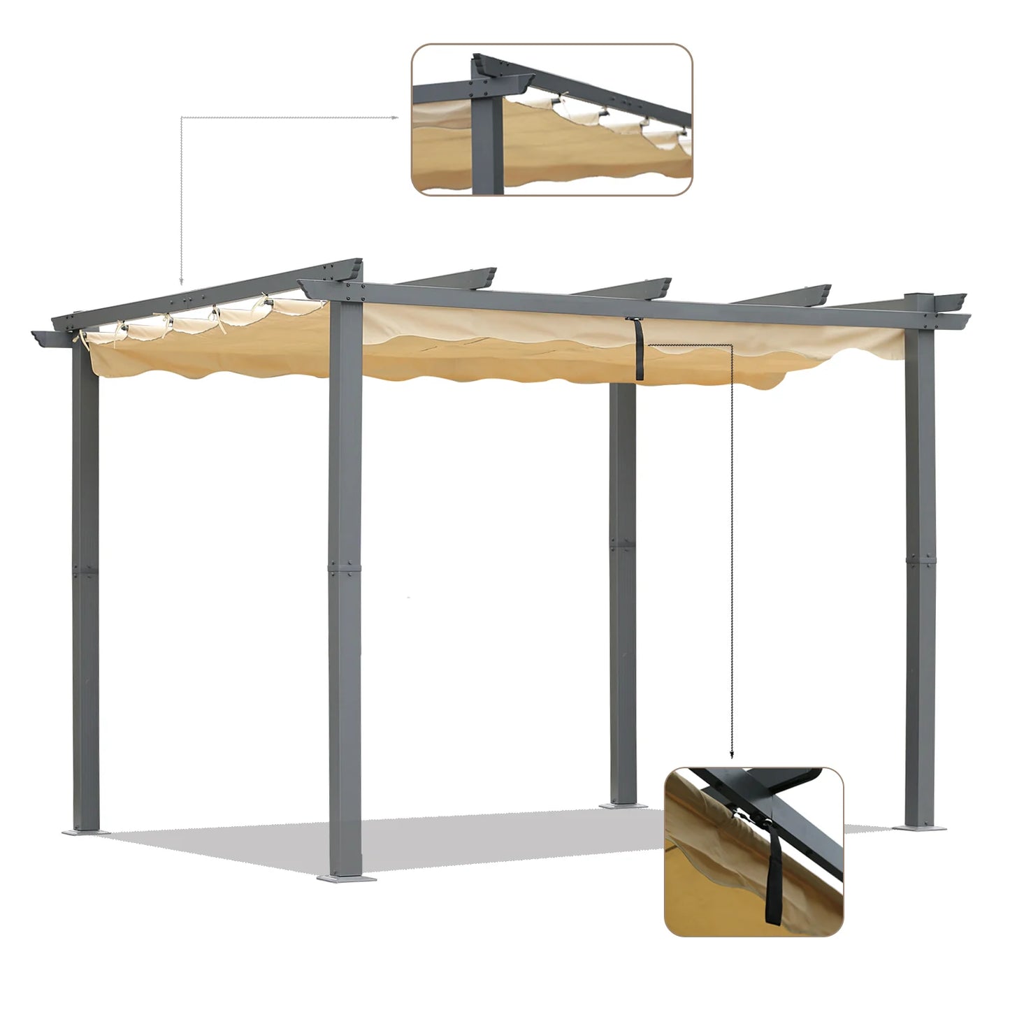 Angel Living Aluminium-Pergola 3×4 m Beige – Verstellbares Polyester-Dach, Dachrohre aus Stahl, pulverbeschichtet