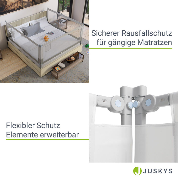 Juskys Bettgitter für Babies - Grau - Höhenverstellbar - 200 x 71-101 cm