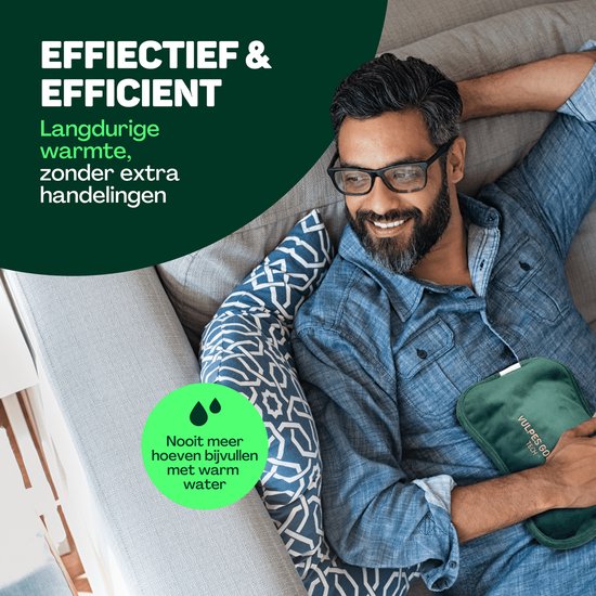 Vulpes Goods® - Elektrische Kanne - Weicher grüner Flanell - Digitale Anzeige - Kabellos und energieeffizient - Inklusive HandwärmerBei Menstruationsschmerzen und Muskelkater - Wärmflasche fürs Bett