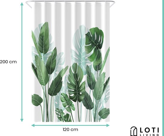 Loti Living Duschvorhang - Anti-Schimmel - Polyester - 120x200 cm - Grün/Weiß