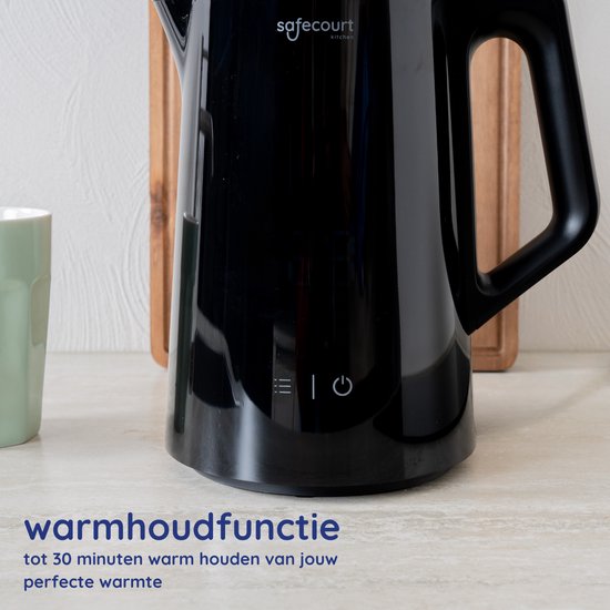 Safecourt Kitchen - Smart Wasserkocher - Warmhaltefunktion - 5 Temperatureinstellungen - 1,7 L - Schwarz