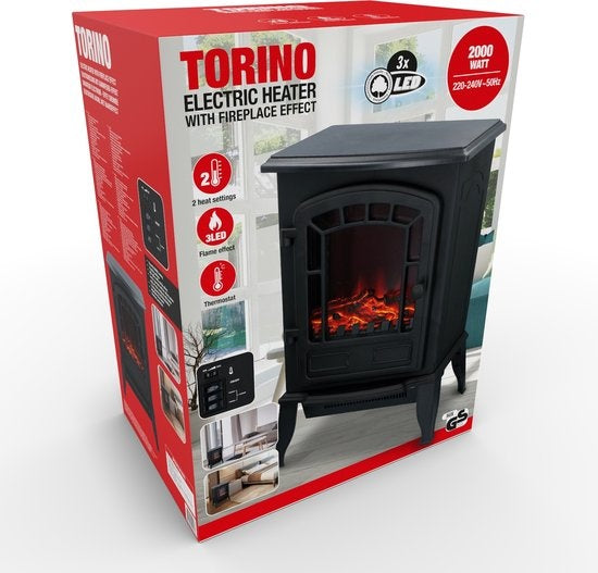 Classic Fire - Elektrischer Kamin - LED Flammen - 2000W - CE zertifiziert - Schwarz