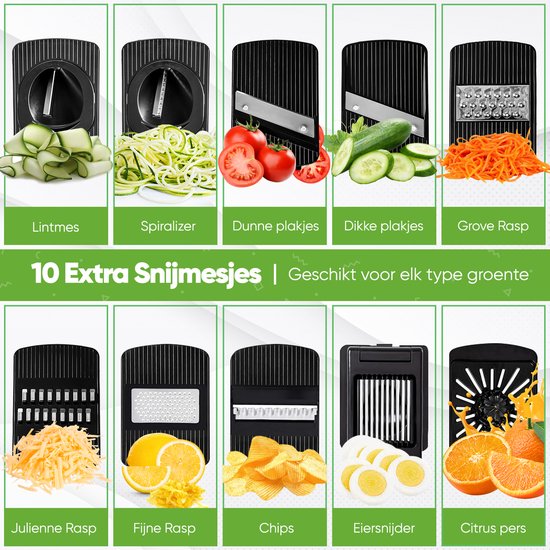 Stosh Mandoline - Gemüseschneider - Zwiebelschneider - Spiralschneider - Reibe - Kunststoff - 11 Stück - BPA frei