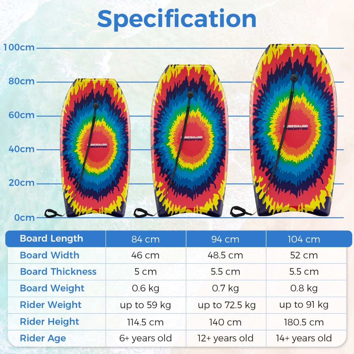 Coast Bodyboard – leicht – halbmondförmige Rückseite – mit Handschlaufe – 104 cm