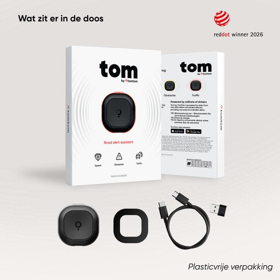 Tom by TomTom | Blitzerwarner für das Auto | Warnt vor fest installierten und mobilen Blitzern sowie Staus | Ohne Abonnement | CarPlay & Android Auto | Hergestellt in Europa