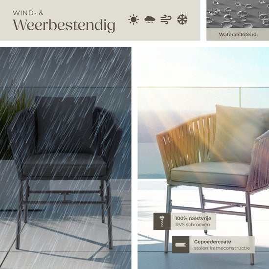 tectake - Gartenstuhl, 2er-Set, Metall-Outdoor-Stuhl, Terrassenstuhl mit Armlehnen, Loungesessel, Gartensessel, Gartenmöbel, Balkonmöbel, Gartenset Lounge, wasserabweisende Polster, verstellbare Beine