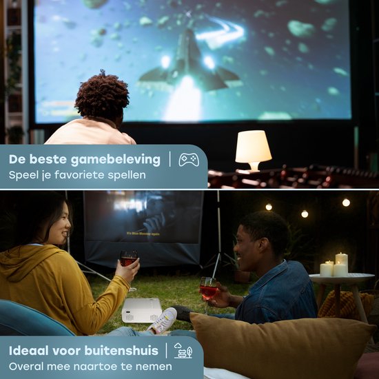 Audyn Beamer - Full HD 1080P - Tragbarer Mini-Beamer - Drahtloser Projektor - Wifi und Bluetooth - Beamer - Hdmi, Usb und Aux - Weiß