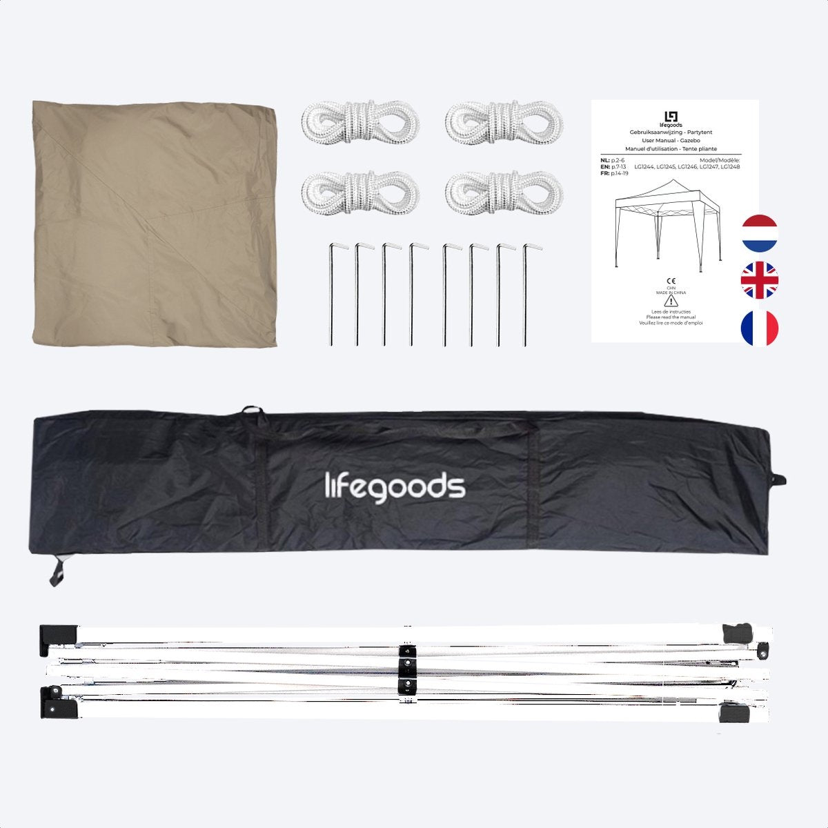 LifeGoods - Partyzelt - Pavillon - 3x3 m - faltbar - wasserdicht - inkl. Tragetasche mit Rädern - Beige